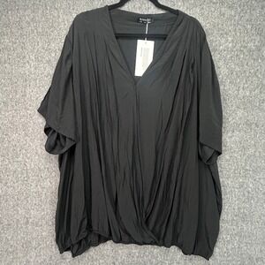 Bloomchic Black Surplice V-Neck Bubble Hem Blouse Plus Size 28 NWT